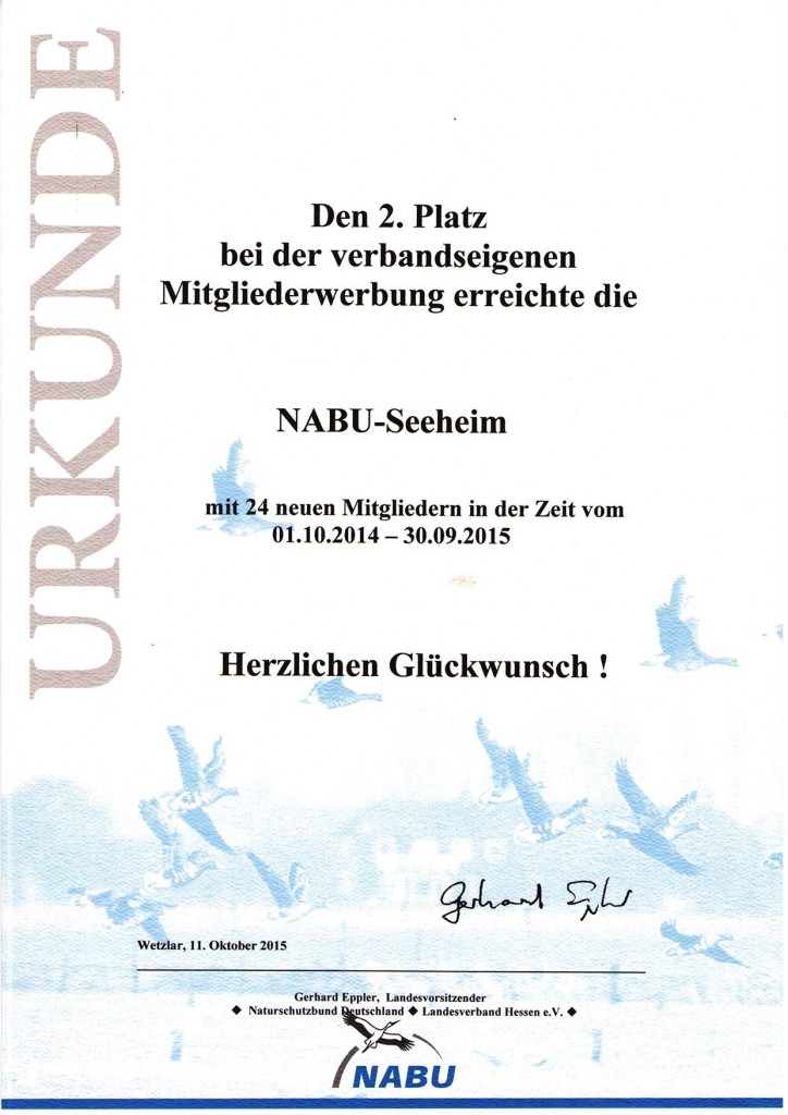 NABU-Urkunde Mitgliederwerbung